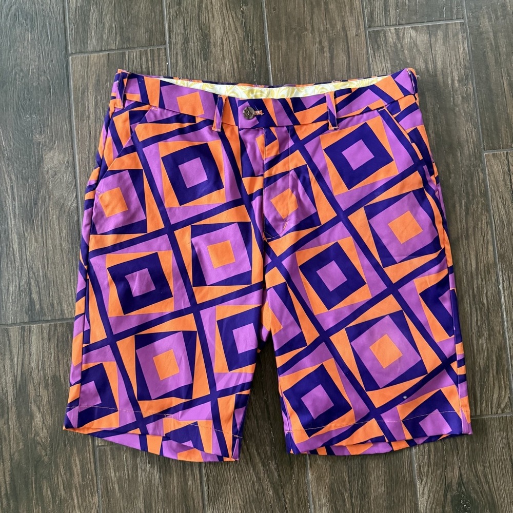 Loudmouth Golf Shorts Men 36 Orange Pink Print Stretch 11 Inseam